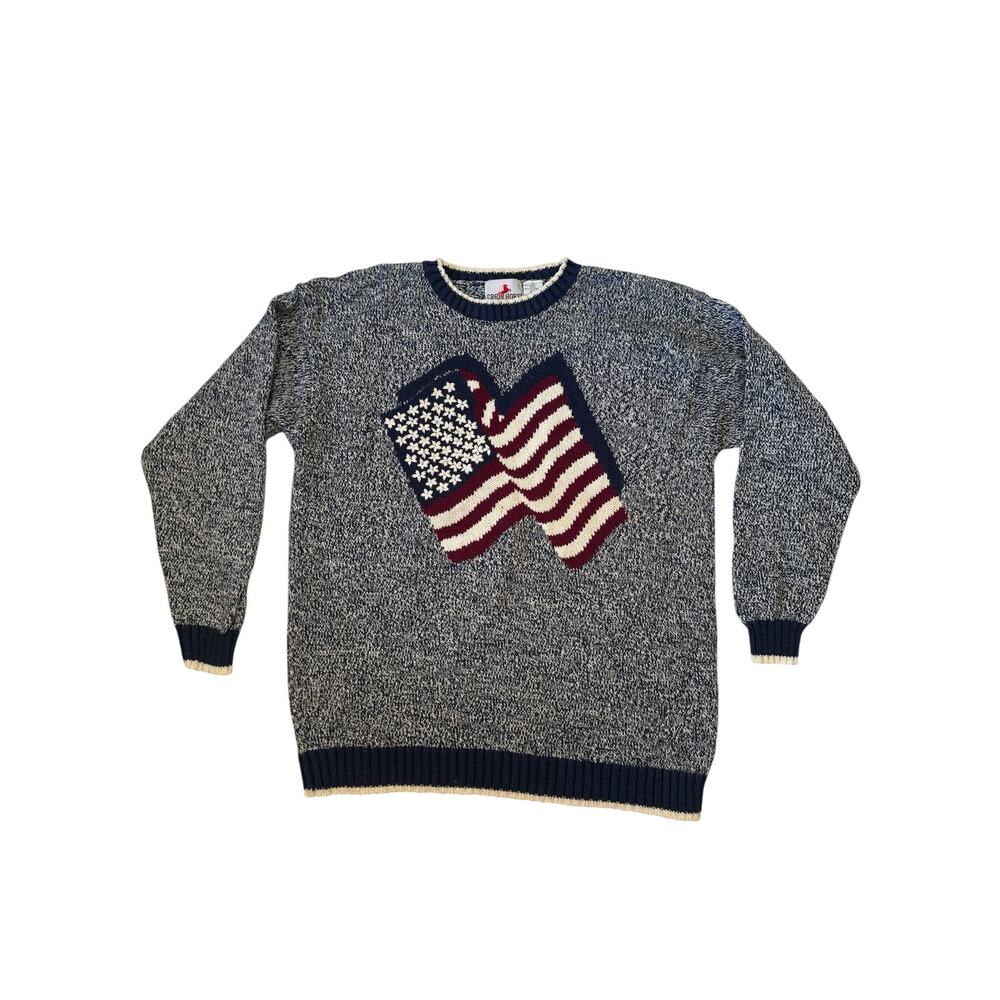 Vintage 90s American Flag Heathered Knit Sweater Size Medium Womens CRAZY HORSE - Picture 4 of 9